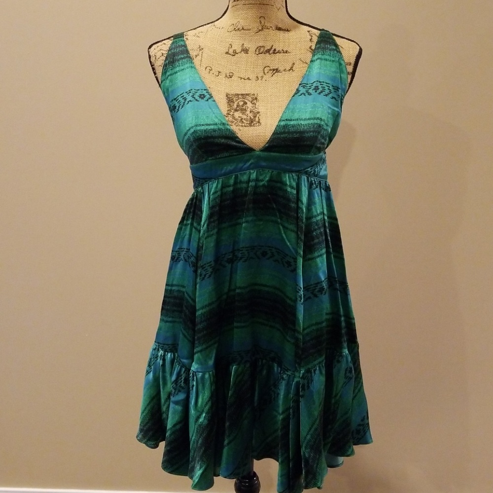 YaYa Aflalo green empire waist open back dress F2